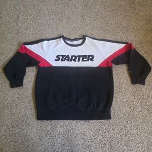 Starter Mens Colorblock Crewneck Sweatshirt Black White Red Felt Logo XL